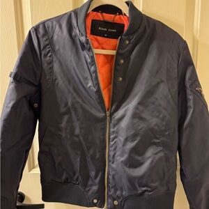 Black Rivet- Navy Bomber Jacket with Vibrant Orange Lining
